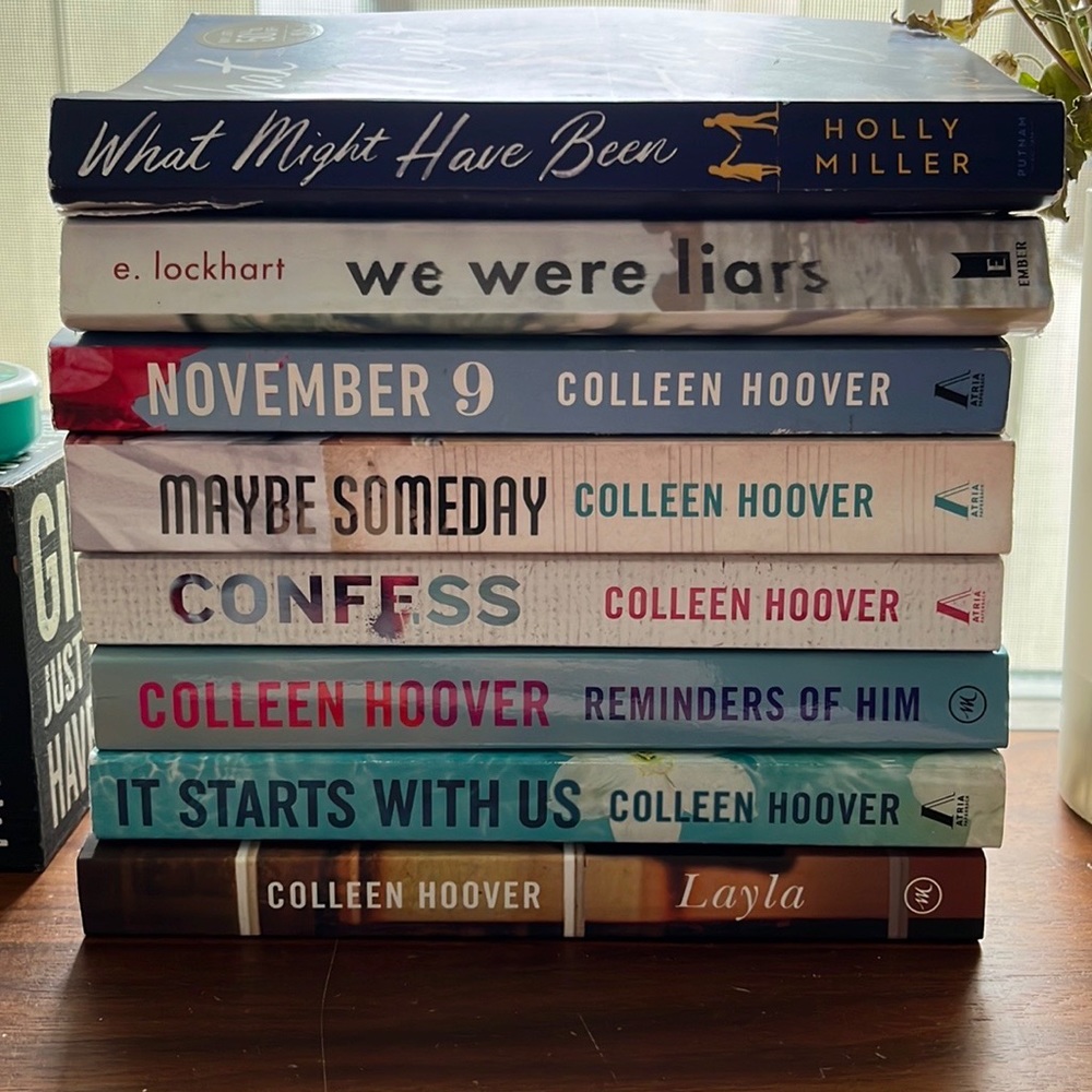 Romance novels and mystery fiction books. Colleen Hoover